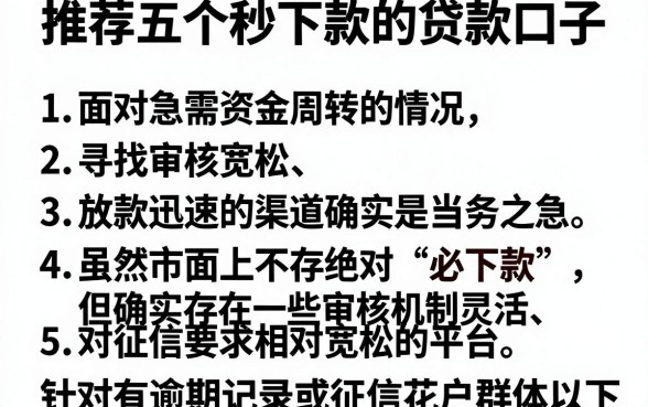 推荐五个秒下款的贷款口子,罗列5个黑户必下款的口子