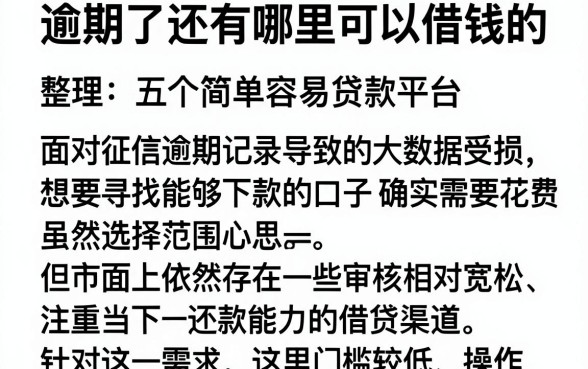 逾期了还有哪里可以借钱的，整理五个简单容易贷款平台