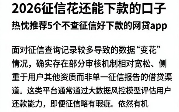 2026征信花还能下款的口子,热忱推荐5个不查征信好下款的网贷app