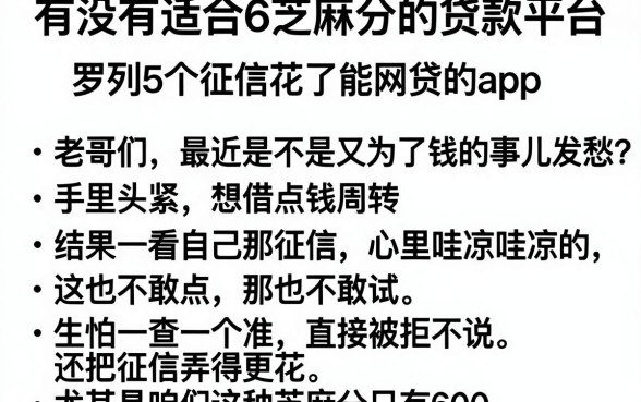 有没有适合6芝麻分的贷款平台，罗列5个征信花了能网贷的app
