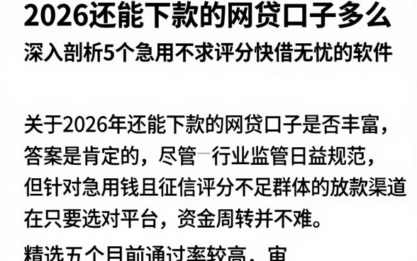 2026还能下款的网贷口子多么,深入剖析5个急用不求评分快借无忧的软件