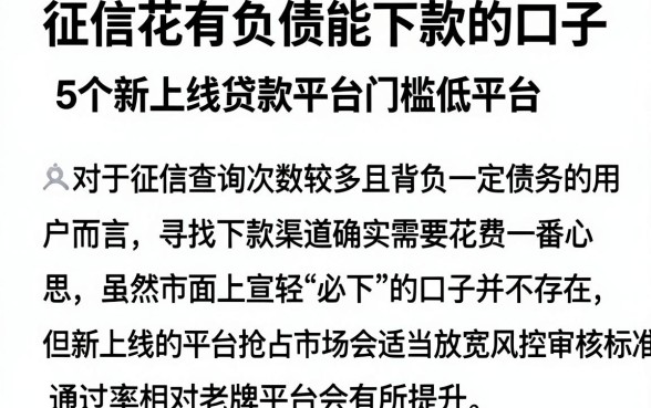 征信花有负债能下款的口子，整理5个新上线贷款平台门槛低平台