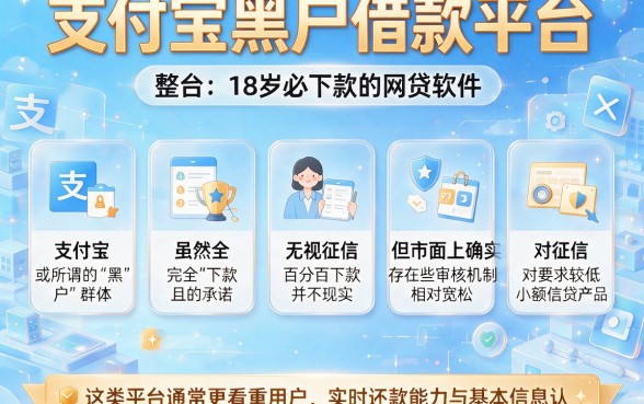 支付宝黑户借款平台，整合五个18岁必下款的网贷软件