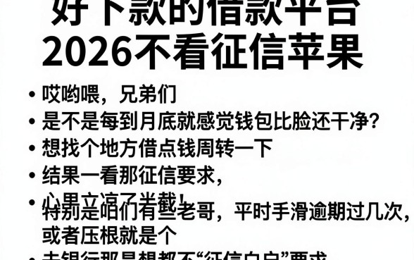 好下款的借款平台2026不看征信苹果，枚举五个正规不看征信的小额贷款平台