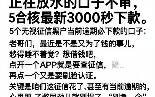 正在放水的口子不审核最新3000秒下款,整合5个无视征信黑户当前逾期必下款的口子