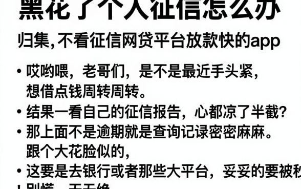 黑花了个人征信怎么办，归集五个不看征信网贷平台放款快的app