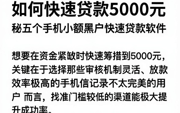 如何快速贷款5000元，揭秘五个手机小额黑户快速贷款软件