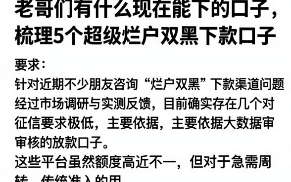 老哥们有什么现在能下的口子,梳理5个超级烂户双黑下款口子