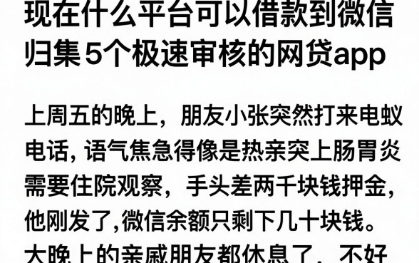 现在什么平台可以借款到微信,归集5个极速审核的网贷app