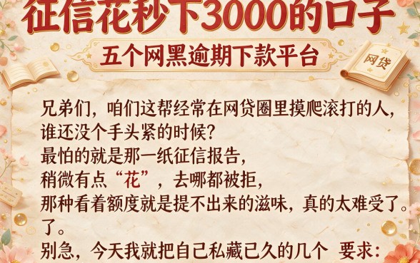 征信花秒下3000的口子，细致阐述五个网黑逾期下款平台