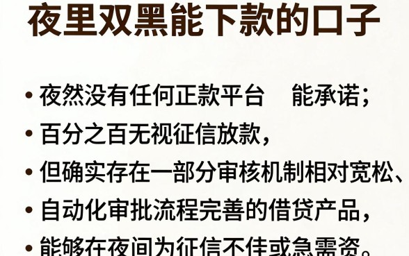 夜里双黑能下款的口子，理出5个黑户下款平台