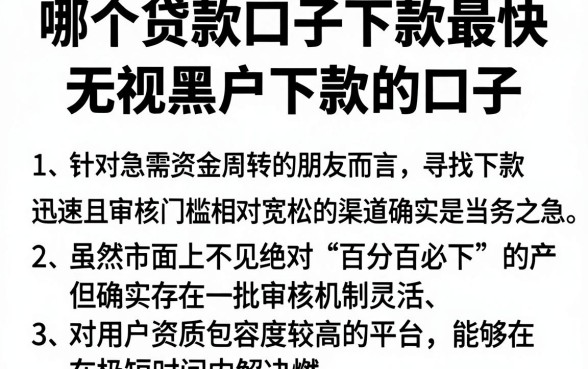 哪个贷款口子下款最快，概括5个无视黑户下款的口子