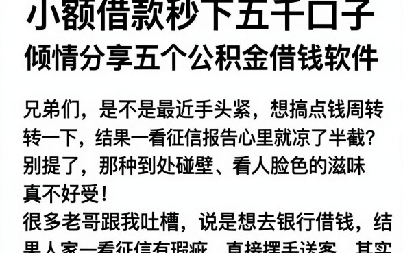 小额借款秒下五千口子，倾情分享五个公积金借钱软件