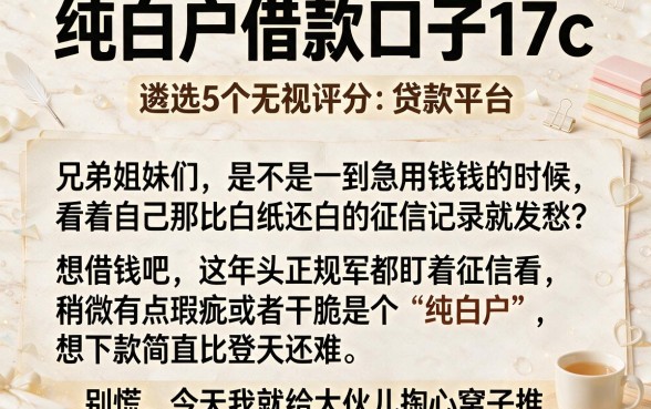 纯白户借款口子17c，遴选5个无视评分的贷款平台