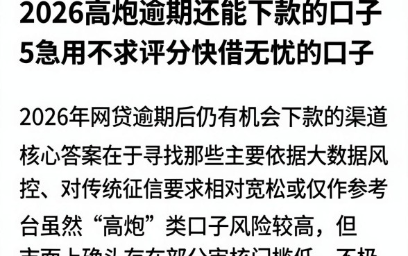2026高炮逾期还能下款的口子，概括5个急用不求评分快借无忧的口子