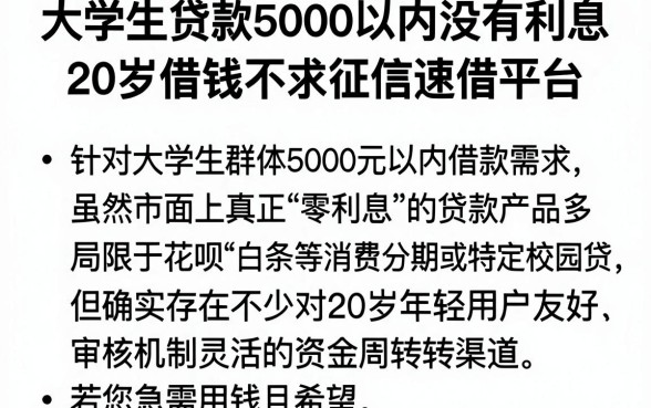 大学生贷款5000以内没有利息，枚举五个20岁借钱不求征信速借平台