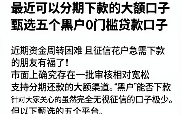 最近可以分期下款的大额口子,甄选五个黑户0门槛贷款口子