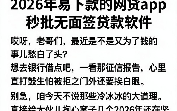 2026年易下款的网贷app,详细阐述五个秒批无面签贷款软件