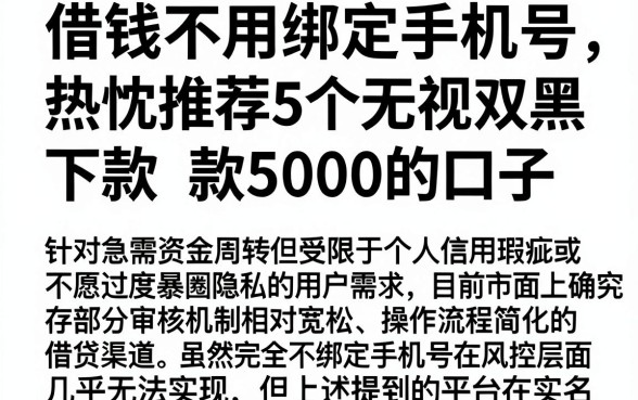 借钱不用绑定手机号,热忱推荐5个无视双黑下款5000的口子