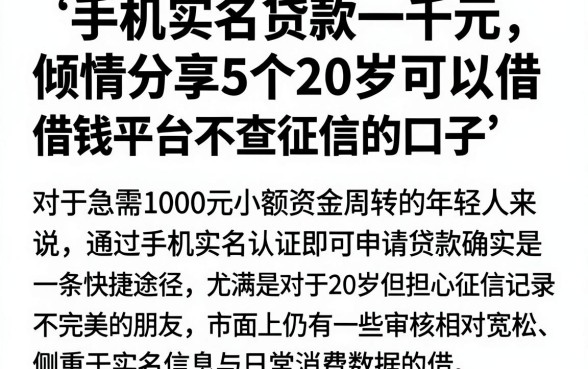 手机实名贷款一千元,倾情分享5个20岁可以借钱平台不查征信的口子