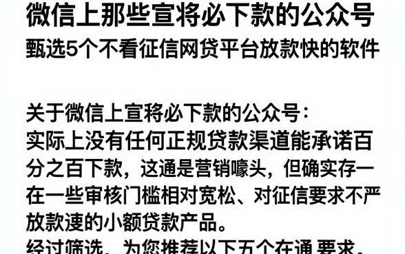 微信上那些宣称必下款的公众号,甄选5个不看征信网贷平台放款快的软件