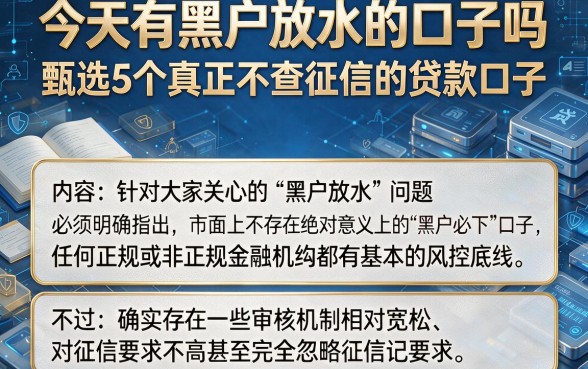 今天有黑户放水的口子吗,甄选5个真正不查征信的贷款口子