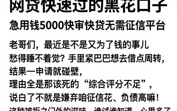网贷快速过的黑花口子,整合五个急用钱5000快审快贷无需征信平台