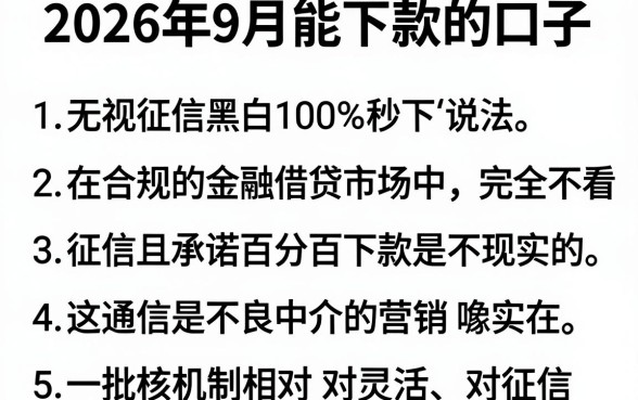 2026年9月能下款的口子,条列5个无视征信黑白100%秒下网贷软件
