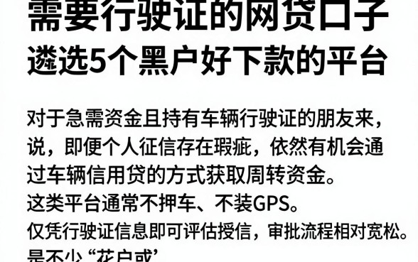 需要行驶证的网贷口子，遴选5个黑户好下款的平台