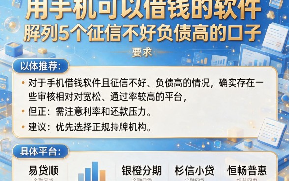 用手机可以借钱的软件，胪列5个征信不好负债高的口子