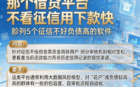 那个借贷平台不看征信用下款快，胪列5个征信不好负债高的软件