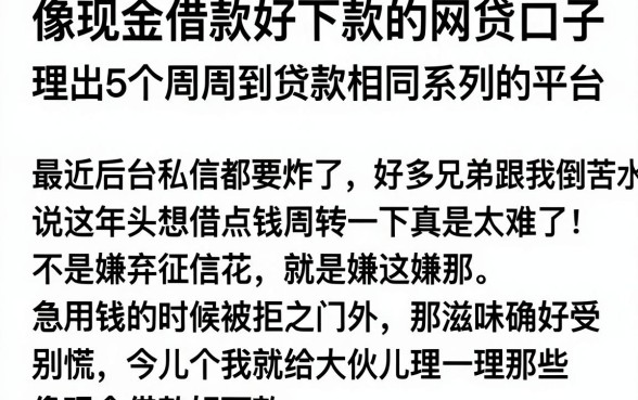 像现金借款好下款的网贷口子,理出5个周周到贷款相同系列的平台