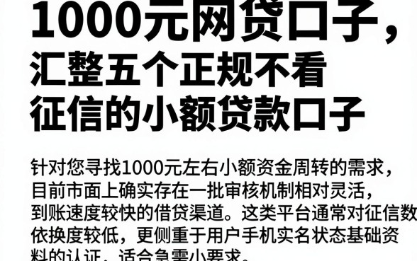 1000元网贷口子,汇整五个正规不看征信的小额贷款口子