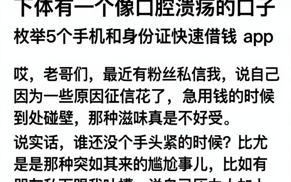 下体有一个像口腔溃疡的口子,枚举5个手机和身份证快速借钱app