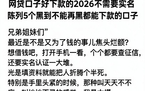 网贷口子好下款的2026不需要实名,陈列5个黑到不能再黑都能下款的口子