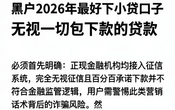 黑户2026年最好下小贷口子,遴选五个无视一切包下款的贷款