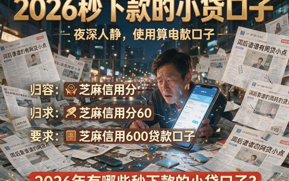2026秒下款的小贷口子，归纳五个芝麻信用600贷款口子