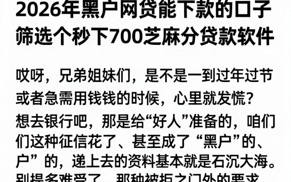 2026年黑户网贷能下款的口子,筛选五个秒下700芝麻分贷款软件