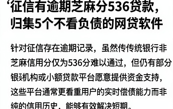 征信有逾期芝麻分536贷款,归集5个不看负债的网贷软件