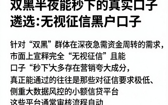 双黑半夜能秒下的真实口子,遴选五个无视征信黑户口子