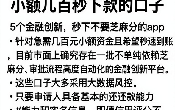 小额几百秒下款的口子,详尽说明5个金融创新秒下不要芝麻分的app