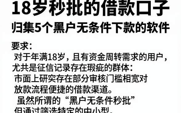 18岁秒批的借款口子，归集5个黑户无条件下款的软件
