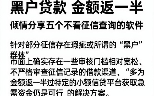 黑户贷款 金额返一半，倾情分享五个不看征信查询的软件