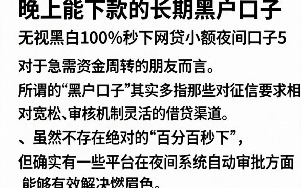 晚上能下款的长期黑户口子,细致阐述5个无视黑白100%秒下网贷小额夜间口子