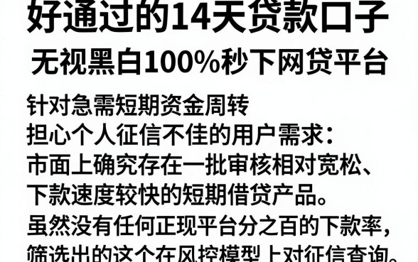 好通过的14天贷款口子,筛选5个无视黑白100%秒下网贷平台