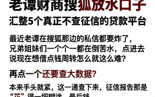 老谭财商搜狐放水口子,汇整5个真正不查征信的贷款平台