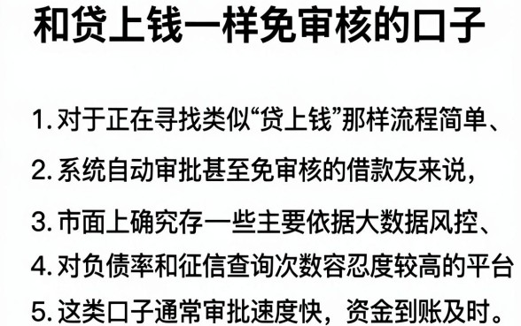 和贷上钱一样免审核的口子,胪列5个不看负债查询的口子