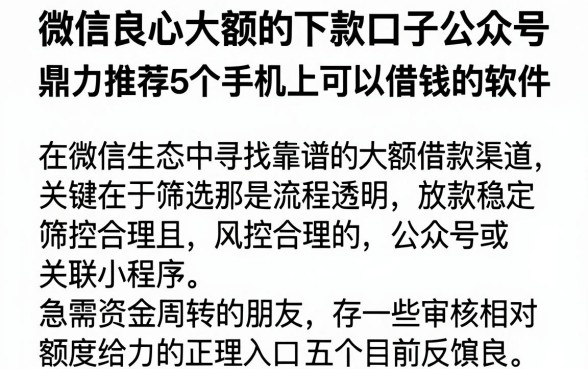 微信良心大额的下款口子公众号,鼎力推荐5个手机上可以借钱的软件