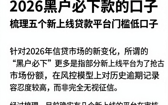 2026黑户必下款的口子，梳理五个新上线贷款平台门槛低口子