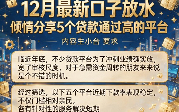 12月最新口子放水，倾情分享5个贷款通过高的平台